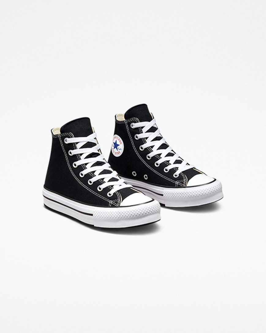 Dívčí Boty Na Platformy Converse Chuck Taylor All Star Lift Vysoké Černé Bílé Černé | CZ JOCT35